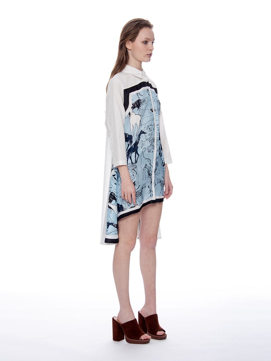 Contrast Graphic Loose Fit Asymmetric Shirt Dress DRESS Gracia Fashion 