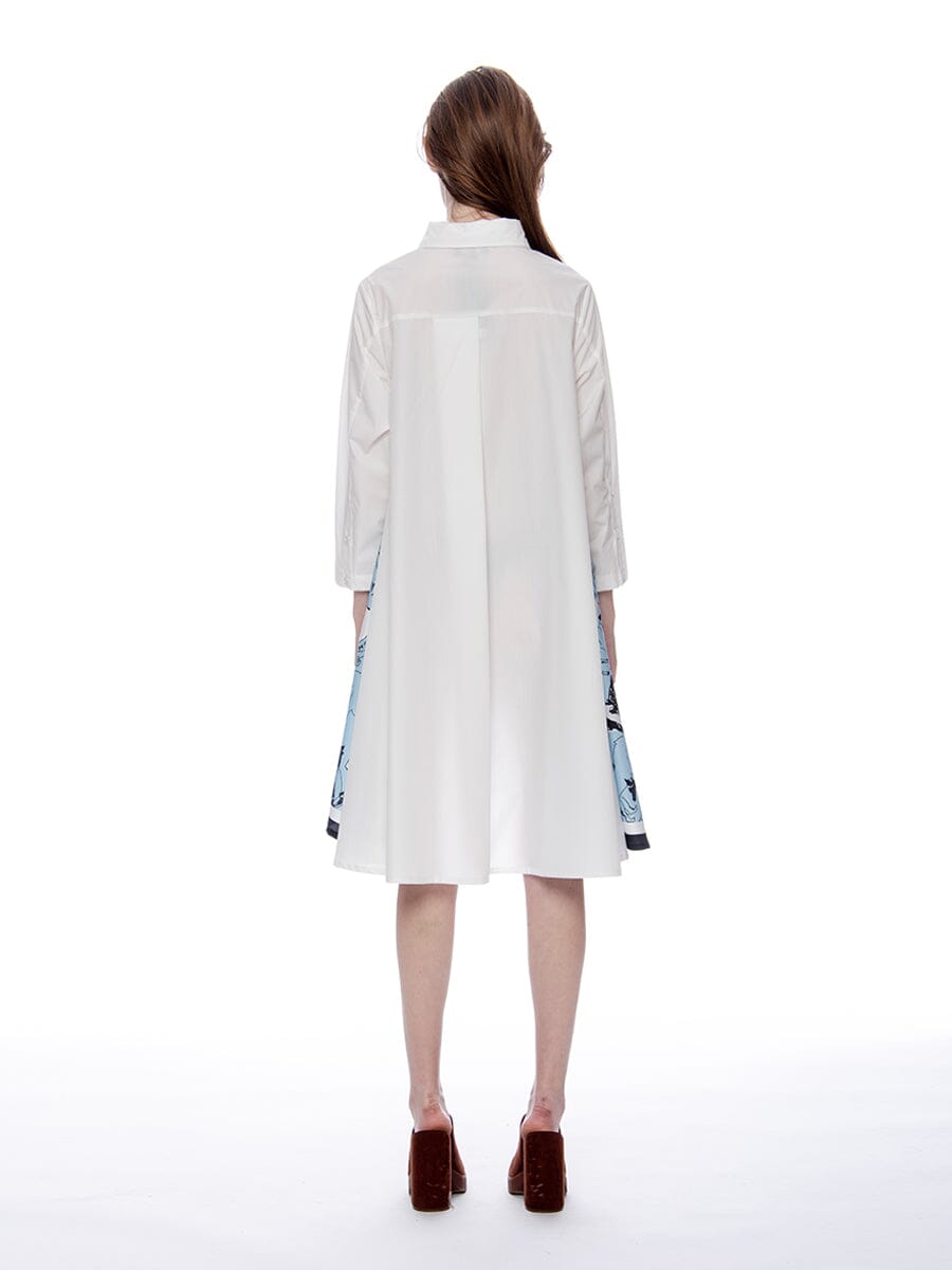 Contrast Graphic Loose Fit Asymmetric Shirt Dress DRESS Gracia Fashion 
