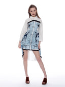Contrast Graphic Loose Fit Asymmetric Shirt Dress DRESS Gracia Fashion 