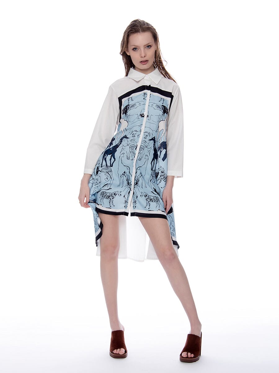 Contrast Graphic Loose Fit Asymmetric Shirt Dress DRESS Gracia Fashion 