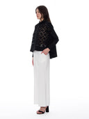 Contrast Mesh Embroidered High-Low Shirt TOP Gracia Fashion 