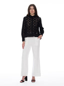 Contrast Mesh Embroidered High-Low Shirt TOP Gracia Fashion 