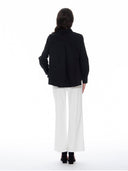 Contrast Mesh Embroidered High-Low Shirt TOP Gracia Fashion 