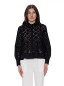 Contrast Mesh Embroidered High-Low Shirt TOP Gracia Fashion BLACK S 