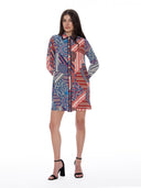 Contrast Print Pearl Button-Down Shirt Dress DRESS Gracia Fashion 