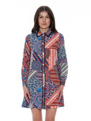 Contrast Print Pearl Button-Down Shirt Dress DRESS Gracia Fashion BLUE S 