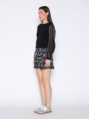 Contrast-Stitch Detail Cuff Sleeve Ribbed Body Top TOP Gracia Fashion 