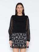 Contrast-Stitch Detail Cuff Sleeve Ribbed Body Top TOP Gracia Fashion BLACK/BLACK S 