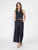 Contrast stitch wide leg casual pants PANTS Gracia Fashion 