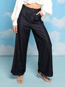 Contrast stitch wide leg casual pants PANTS Gracia Fashion DENIM S 