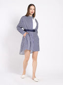 Contrast Stripe Long Sleeve Hi-Low Dress DRESS Gracia Fashion 