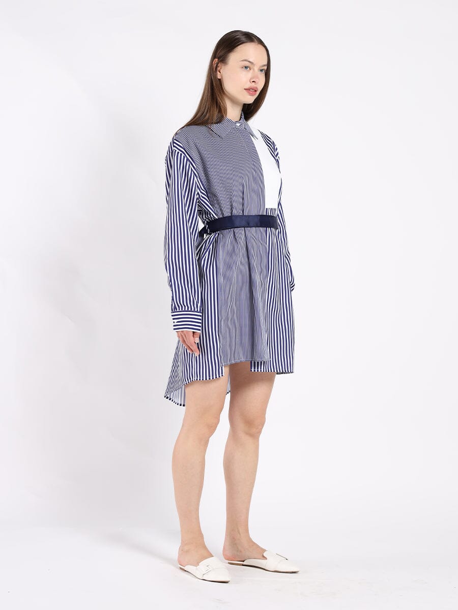 Contrast Stripe Long Sleeve Hi-Low Dress DRESS Gracia Fashion 