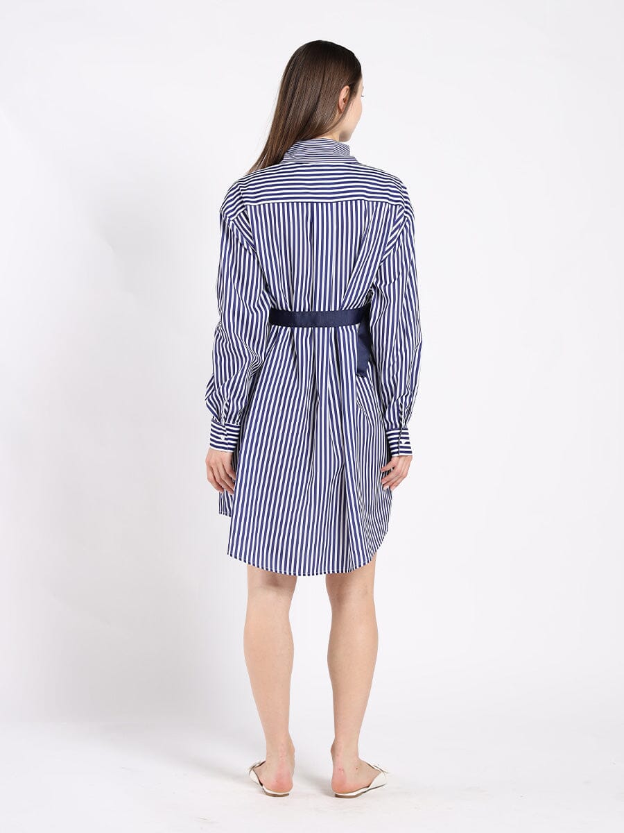 Contrast Stripe Long Sleeve Hi-Low Dress DRESS Gracia Fashion 