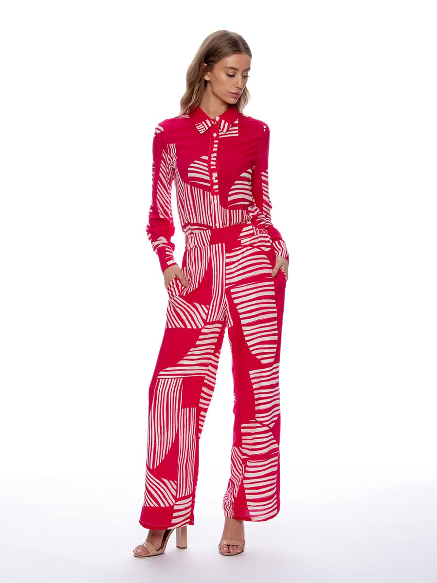 Contrast Stripe Print Pajama Set Pants PANTS Gracia Fashion FUSHIA S 