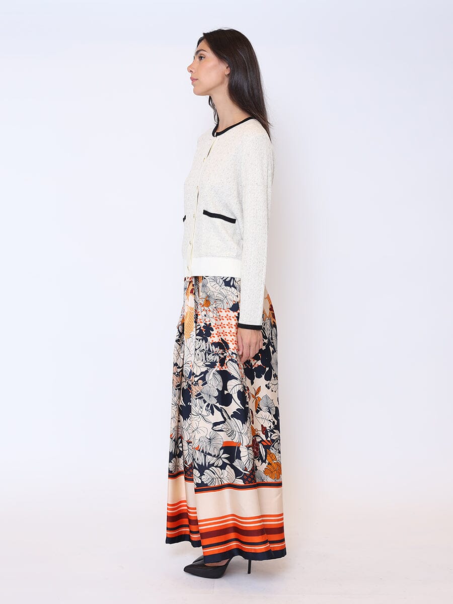 Contrast Textured Knit Button Down Cardigan TOP Gracia Fashion 