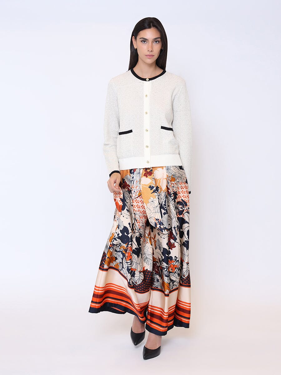 Contrast Textured Knit Button Down Cardigan TOP Gracia Fashion 