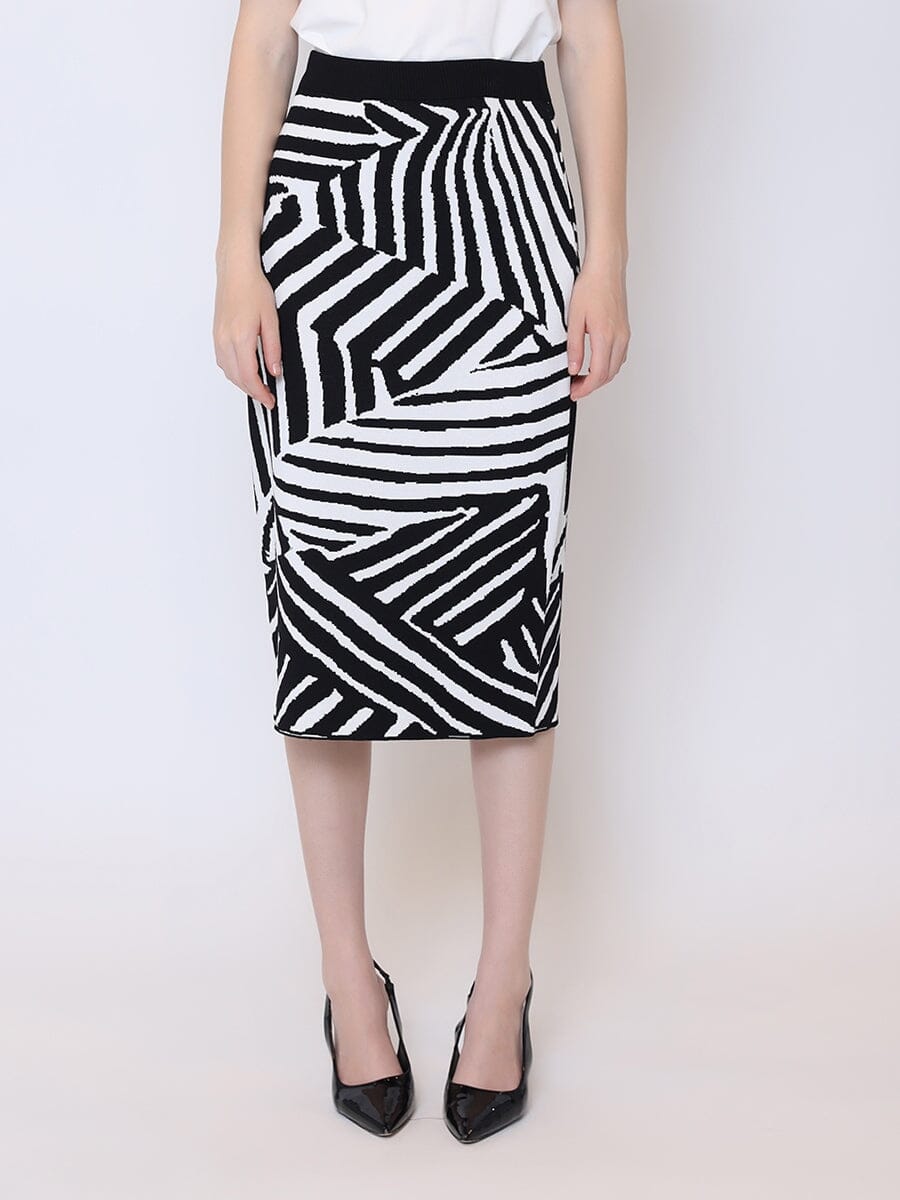 Contrast Zebra Print Back Slit Mini Knit Skirt SKIRT Gracia Fashion WHITE/BLACK S 