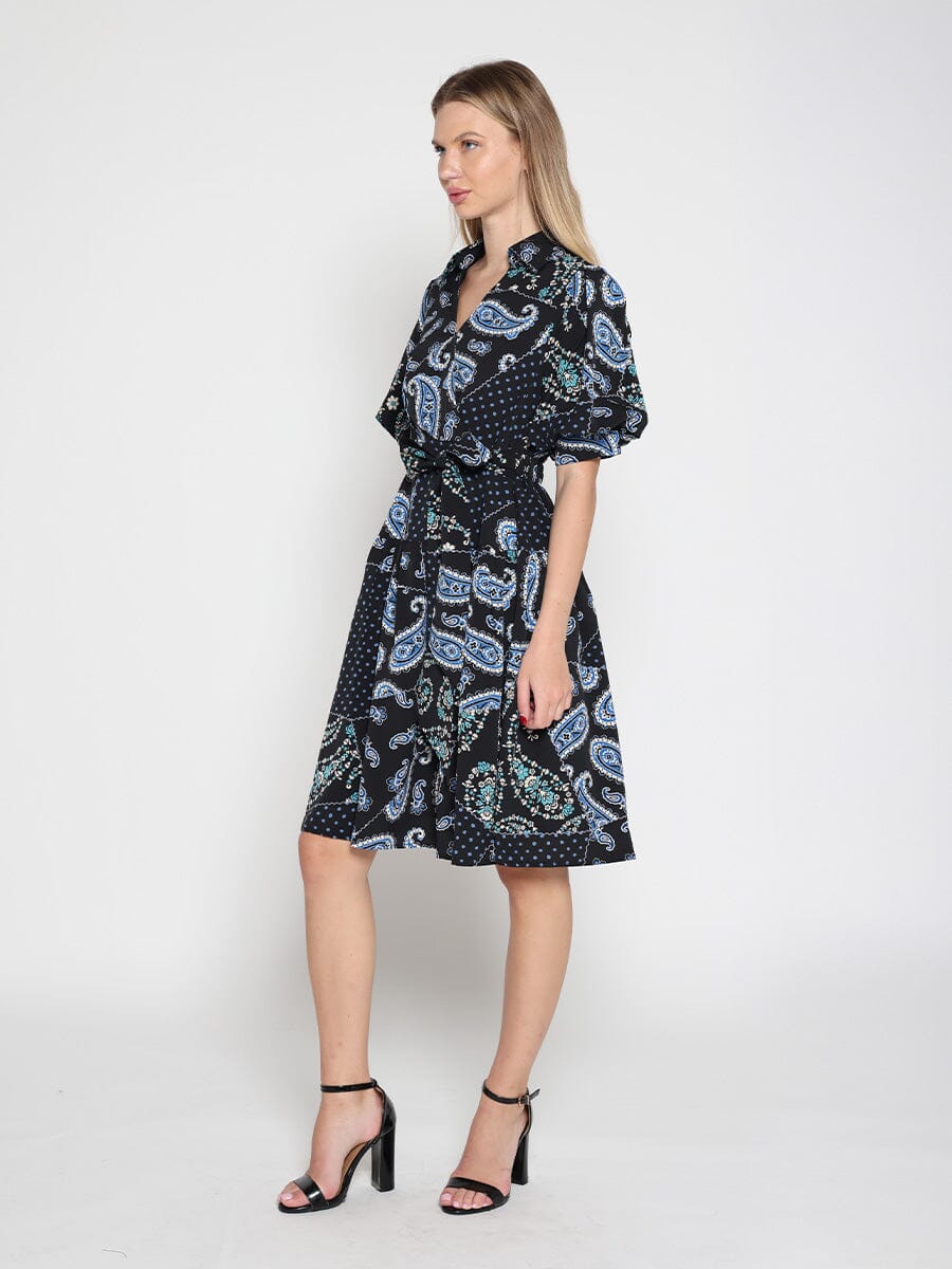 Cotton Printed Puffed Sleeve Belt Dress