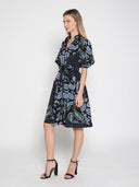 Cotton Printed Puffed Sleeve Belt Dress DRESS Gracia Fashion 