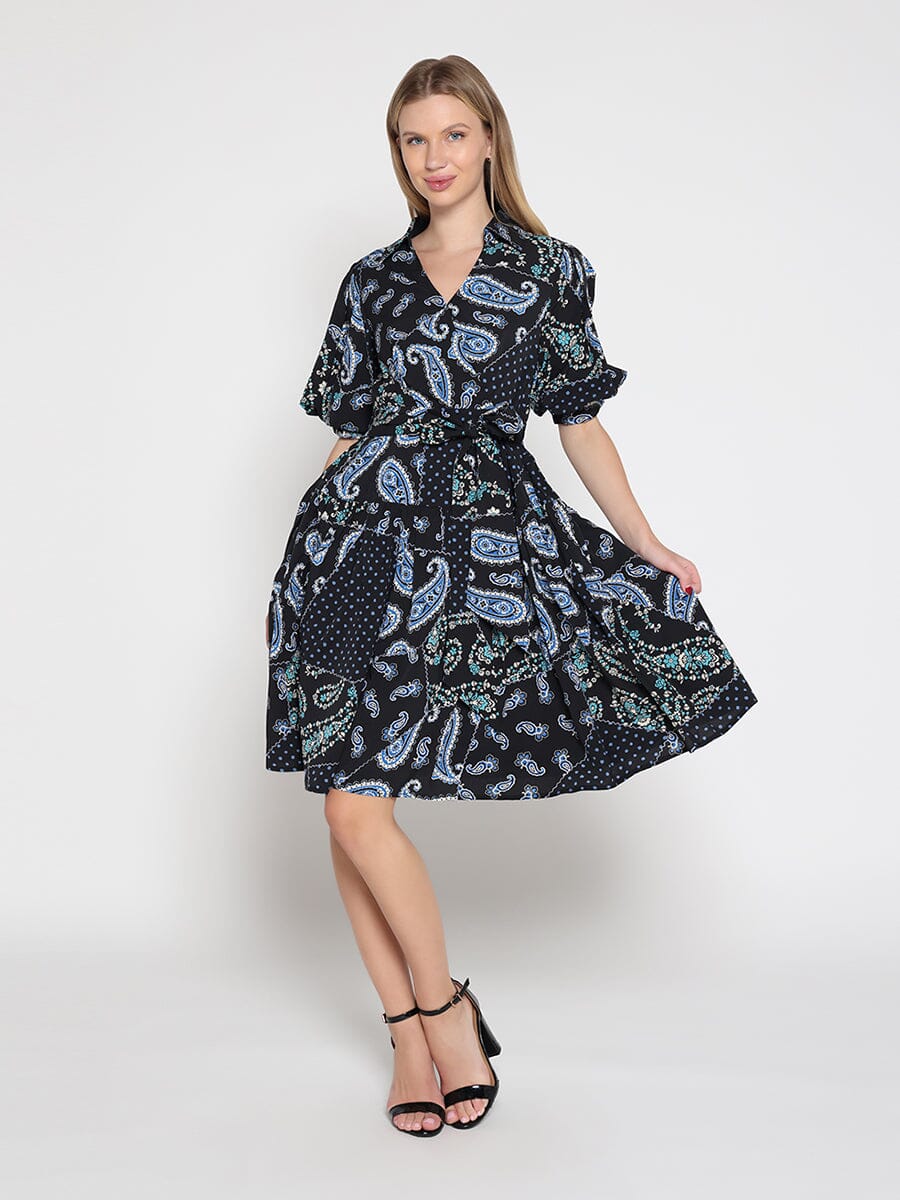 Cotton Printed Puffed Sleeve Belt Dress – Gracia Fashion
