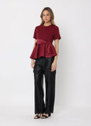 Crew Neck Bow Detail Solid Top TOP Gracia Fashion 