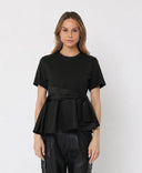 Crew Neck Bow Detail Solid Top TOP Gracia Fashion BLACK S 