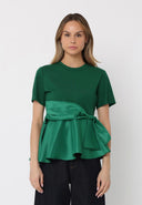 Crew Neck Bow Detail Solid Top TOP Gracia Fashion HUNTER GREEN S 