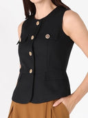 Crew Neck Front Pockets Vest VEST Gracia Fashion 