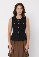 Crew Neck Front Pockets Vest VEST Gracia Fashion BLACK S 