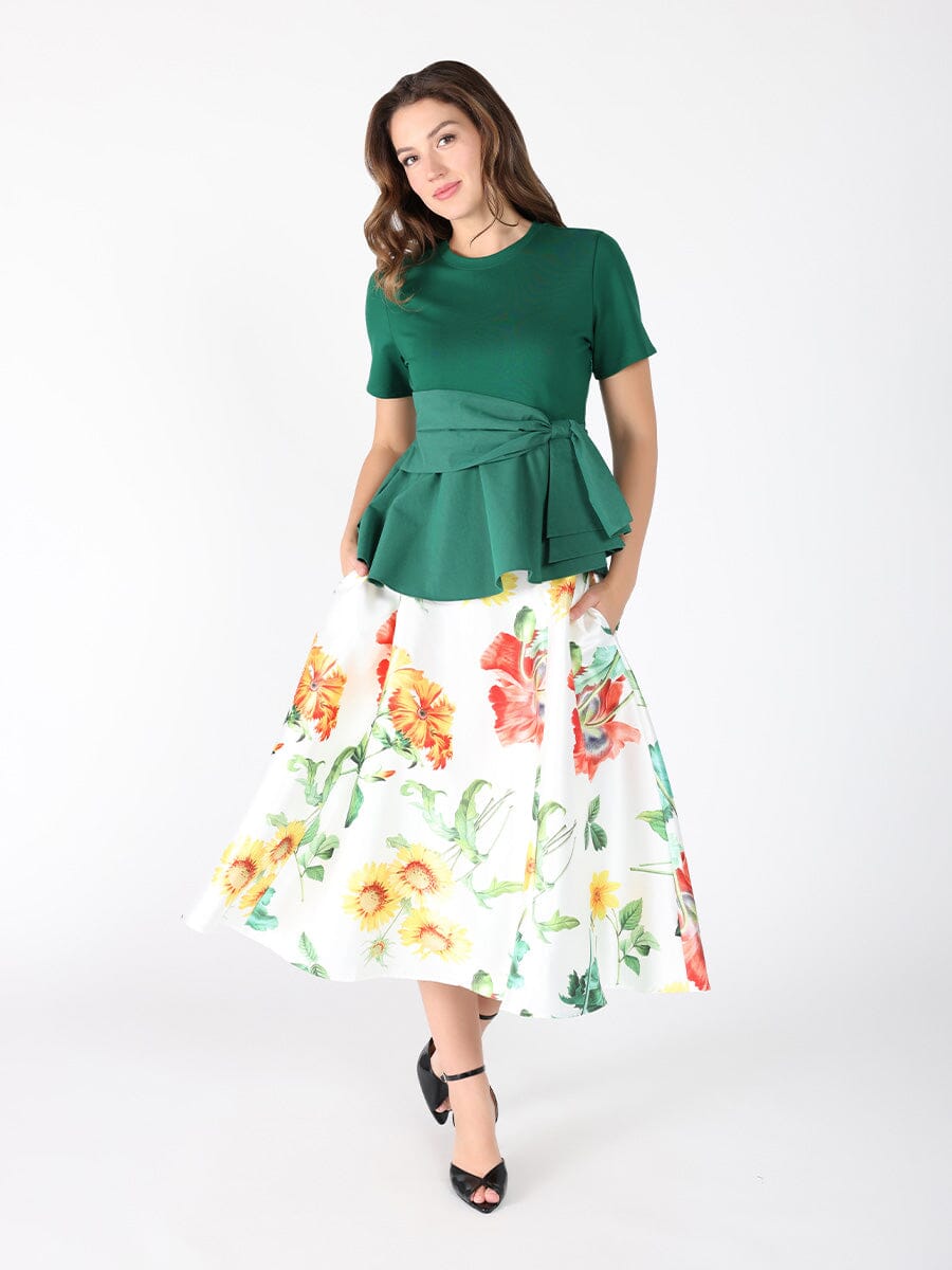 Crew Neck Oversized Bow Top TOP Gracia Fashion GREEN S 