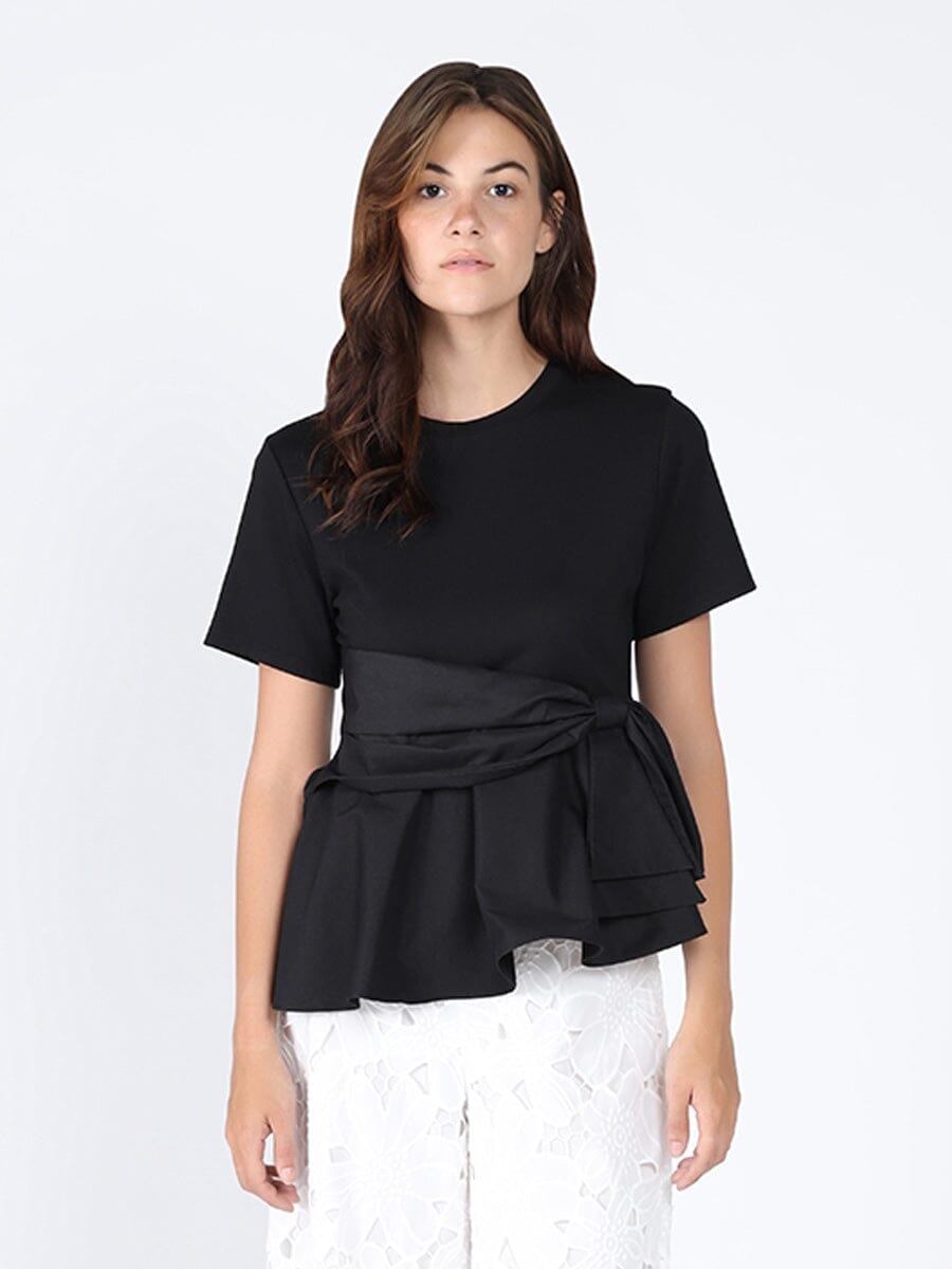 Crew Neck Oversized Bow Top TOP Gracia Fashion BLACK S 