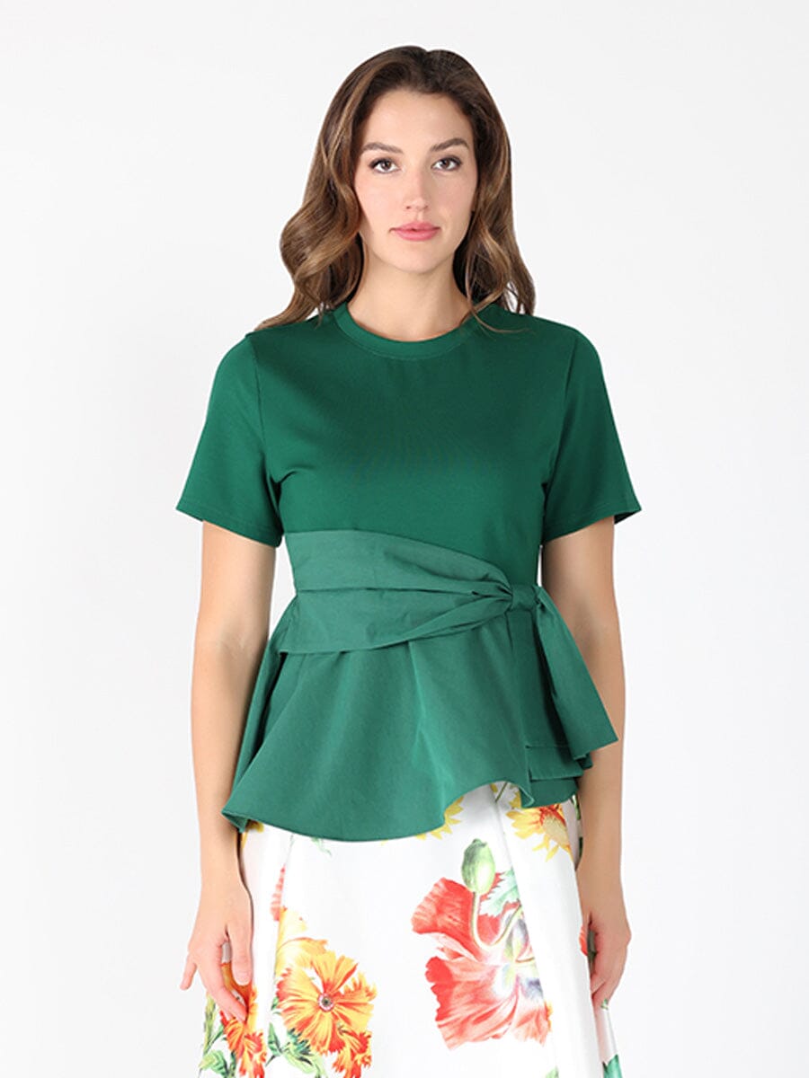 Crew Neck Oversized Bow Top TOP Gracia Fashion GREEN S 