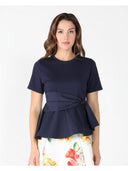 Crew Neck Oversized Bow Top TOP Gracia Fashion NAVY S 