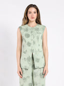 Crew neck printed vest with front button TOP Gracia Fashion LIGHT GREEN S 