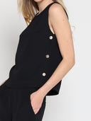 Crew Neck Sleeveless Side Button Design Top TOP Gracia Fashion 