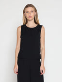 Crew Neck Sleeveless Side Button Design Top TOP Gracia Fashion BLACK S 