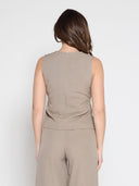 Crew Neck Sleevesless Belt Top TOP Gracia Fashion 