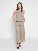 Crew Neck Sleevesless Belt Top TOP Gracia Fashion 