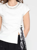 Crew neck stone work side tie sleeveless top TOP Gracia Fashion 