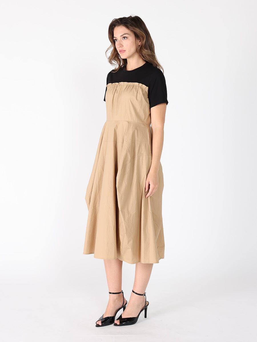 Crewneck short sleeve color contrast long dress DRESS Gracia Fashion 