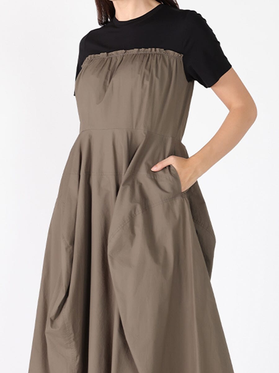 Crewneck short sleeve color contrast long dress DRESS Gracia Fashion 