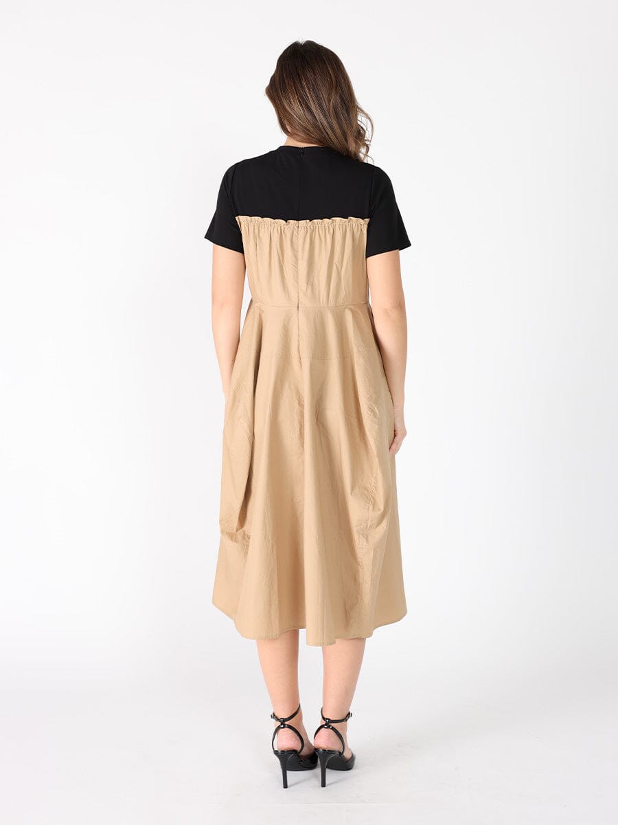 Crewneck short sleeve color contrast long dress DRESS Gracia Fashion 