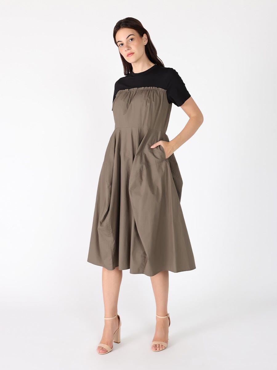 Crewneck short sleeve color contrast long dress DRESS Gracia Fashion 