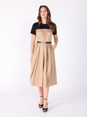 Crewneck short sleeve color contrast long dress DRESS Gracia Fashion 