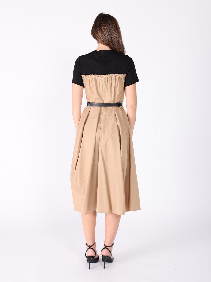 Crewneck short sleeve color contrast long dress DRESS Gracia Fashion 