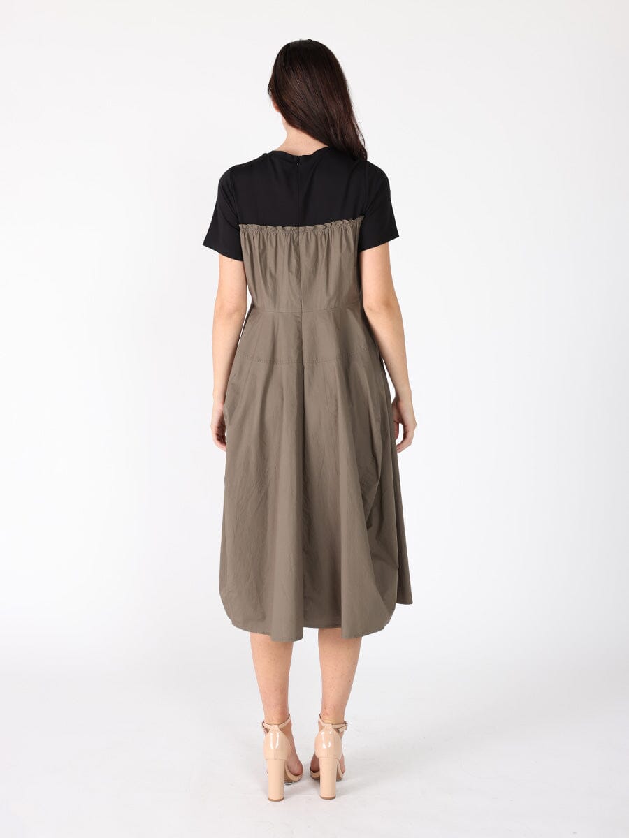 Crewneck short sleeve color contrast long dress DRESS Gracia Fashion 