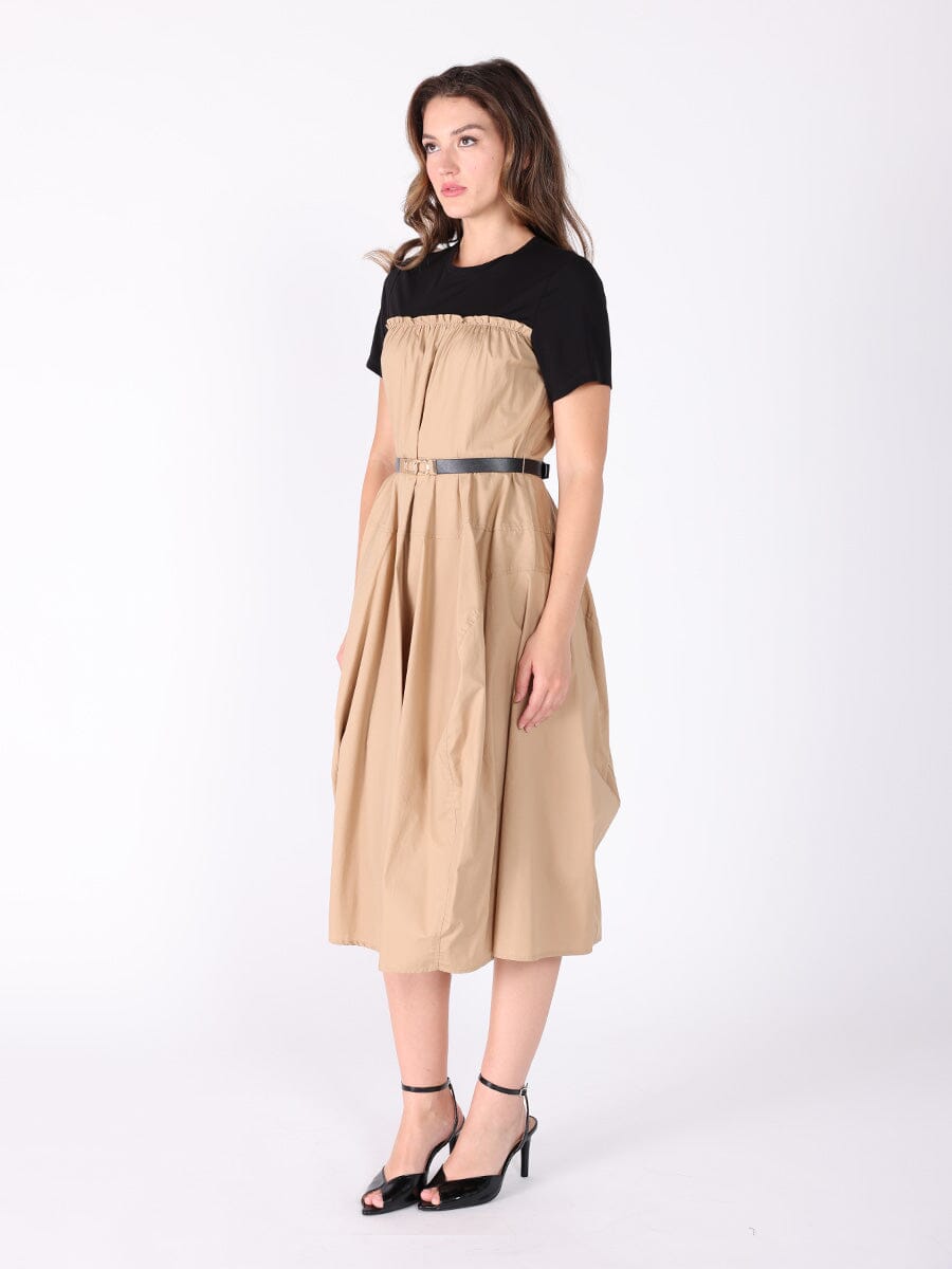 Crewneck short sleeve color contrast long dress DRESS Gracia Fashion 