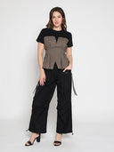 Crewneck Short Sleeve Color Contrast T-shirt TOP Gracia Fashion 
