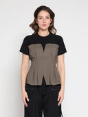 Crewneck Short Sleeve Color Contrast T-shirt TOP Gracia Fashion OLIVE S 