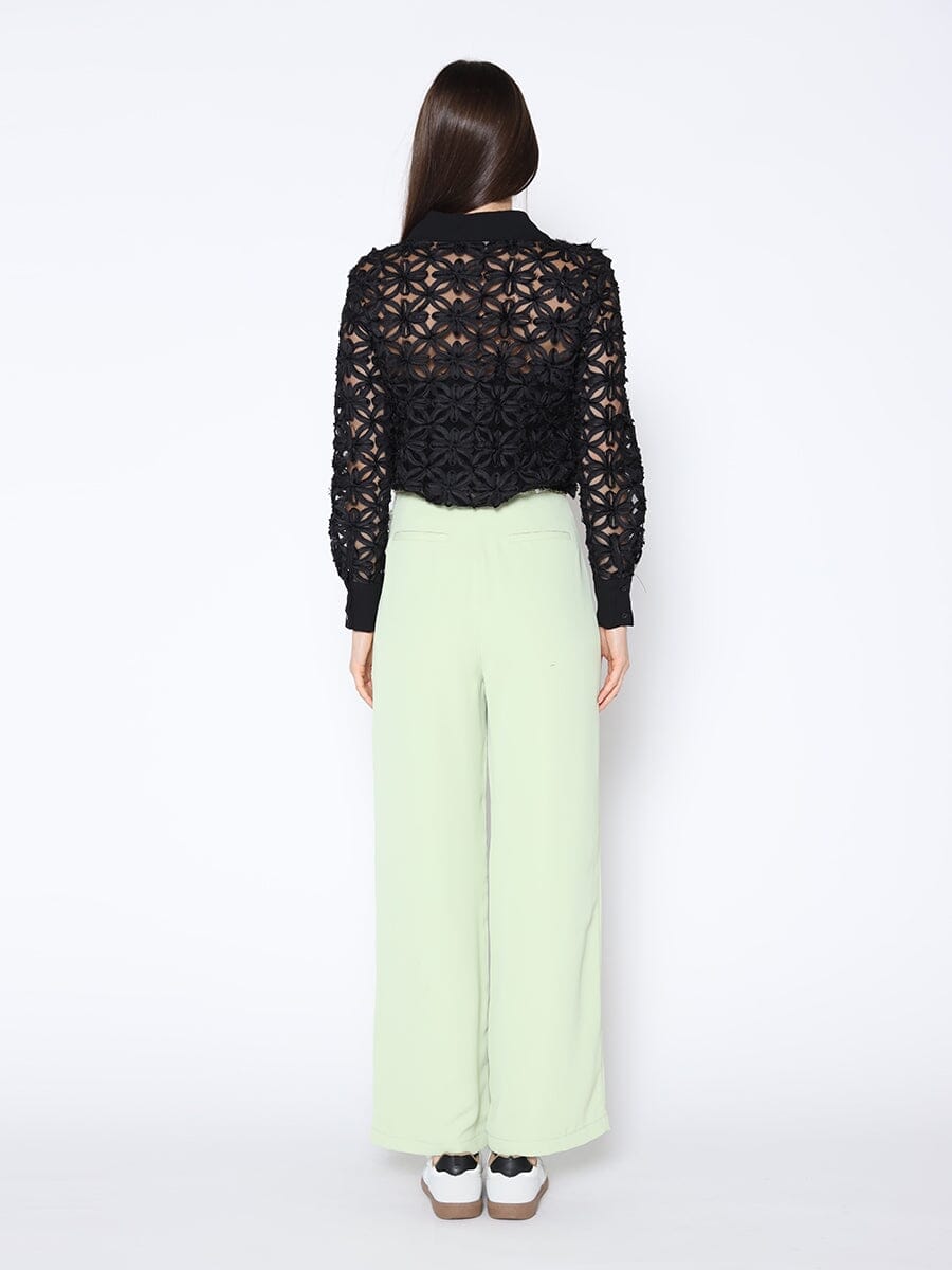 Criss-Cross Flower Pattern Sheer Big Collor Blouse TOP Gracia Fashion 